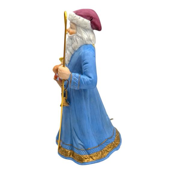 1988 Lefton Santa Claus Victorian Music Box "Deck the Halls" Blue Coat W/ Toys - Picture 4 of 9